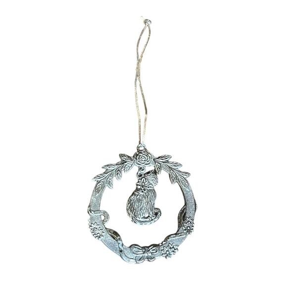 ⭐️ Vintage Cat Christmas Tree Ornament‎ Rose Ribbon Circle Wreath Holiday Gift - Picture 1 of 4